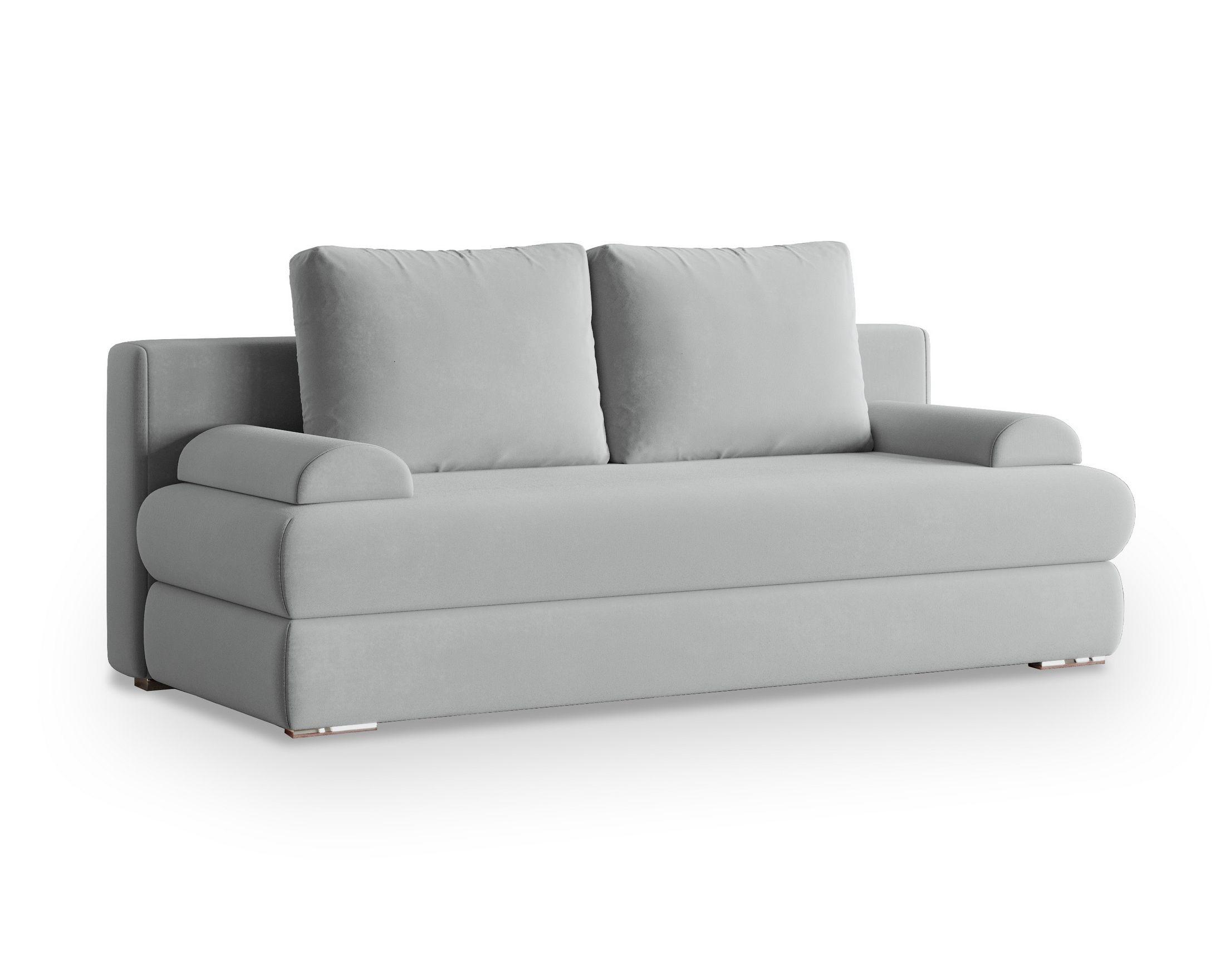 SCHLAFSOFA ASPERO Hellgrau Plüsch-Stoff mit Schlaffunktion - Hellgrau, Holz (200/95/75cm) - MASSENO