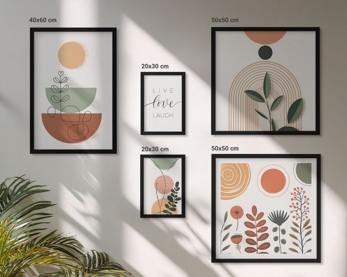 BILDER SET 5er Set - 50x50 cm & 20x30 cm & 40x60 cm Schwarzer Rahmen - Abstrakte Berglandschaften - Schwarz, Kunststoff (40/60cm) - TULUP
