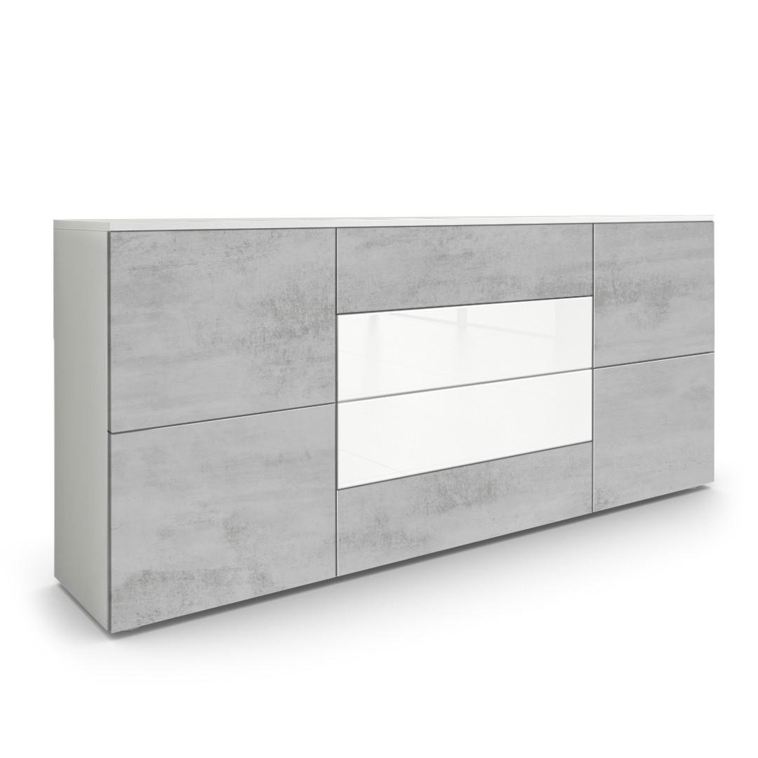 SIDEBOARD Rova Beton Oxid Optik / Weiß Hochglanz - Hellgrau, Holzwerkstoff (166/72/35cm) - Vladon