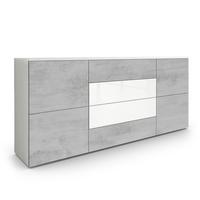 SIDEBOARD Rova Beton Oxid Optik / Weiß Hochglanz - Hellgrau, Holzwerkstoff (166/72/35cm) - Vladon