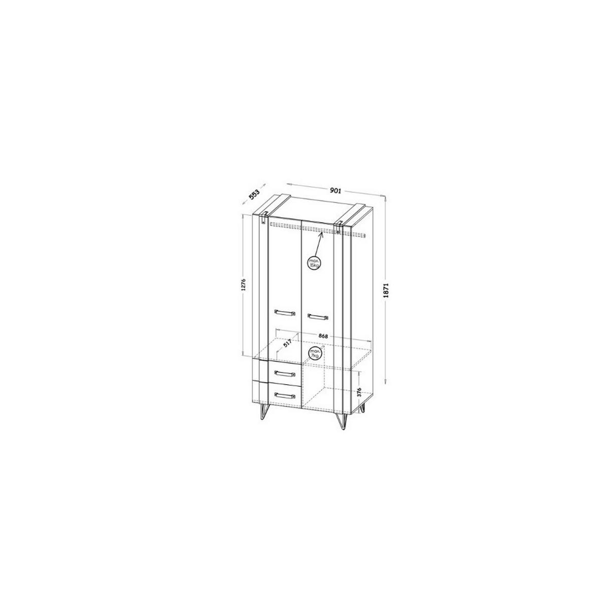 DREHTÜRENSCHRANK BRANDO 90,1/187,1/55,3cm 2-türig Eiche Wotan - Eiche Wotan/Grau, Holzwerkstoff (90.1/187.1/55.3cm) - MASSENO
