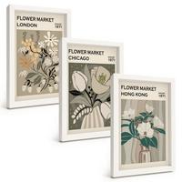 BILDER SET 3er Set - 20x30 cm Weißer Rahmen - Blumenmessen London Chicago Hongkong - Weiß, Kunststoff (20/30cm) - TULUP