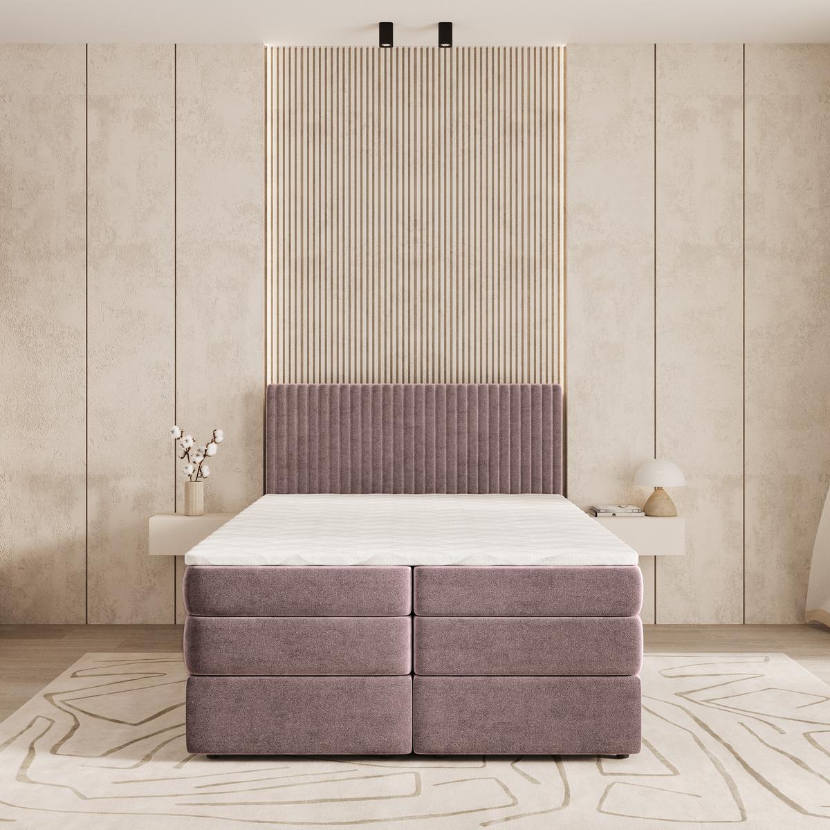 BOXSPRINGBETT FELBIO 180x200 cm mit Matratze und Topper - Rosa - Rosa, Holz (180/200cm) - MASSENO