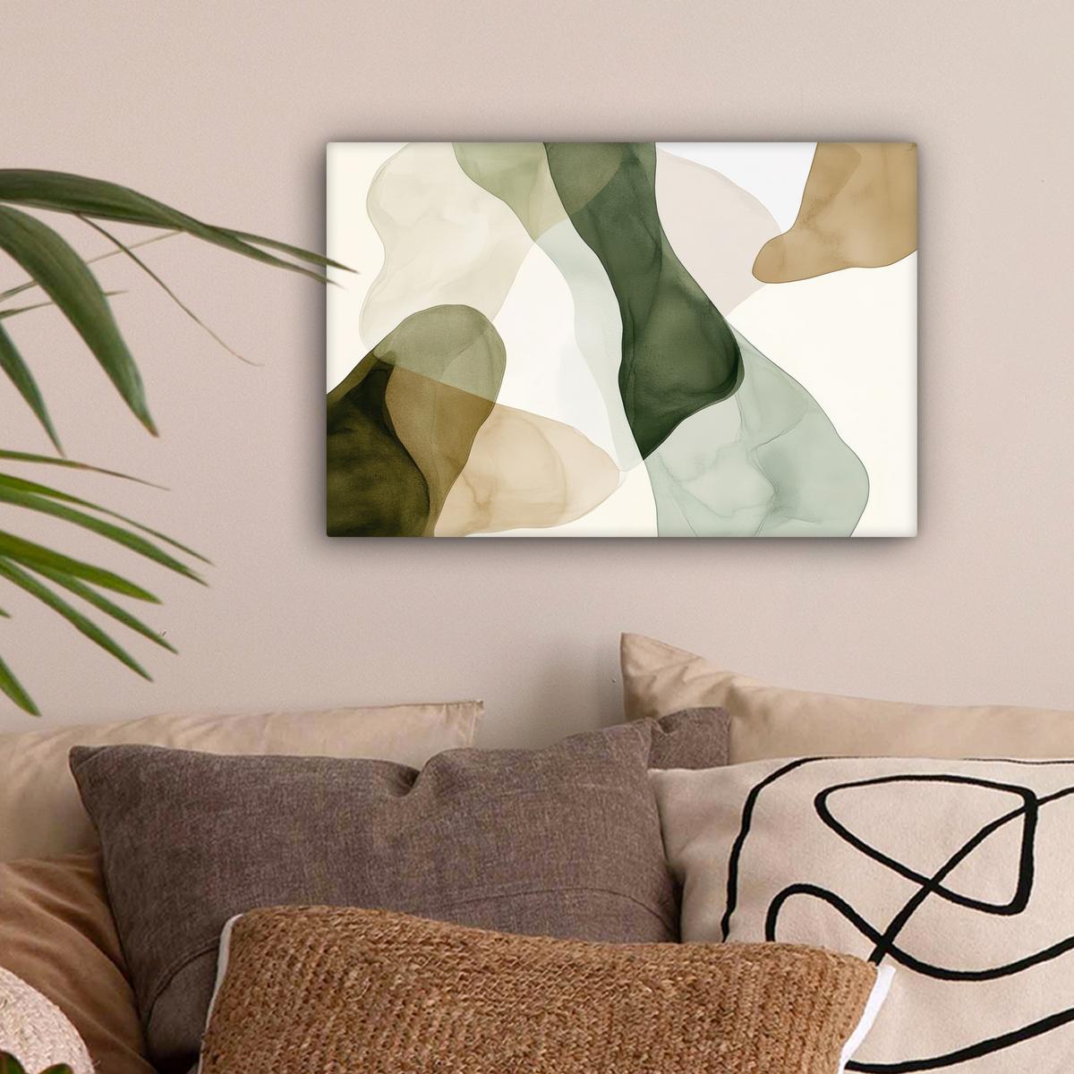 LEINWANDBILD Japandi - Abstrakt - Grün Deko Schlafzimmer 30x20 cm - Salbeigrün, Textil (30/20cm) - MuchoWow