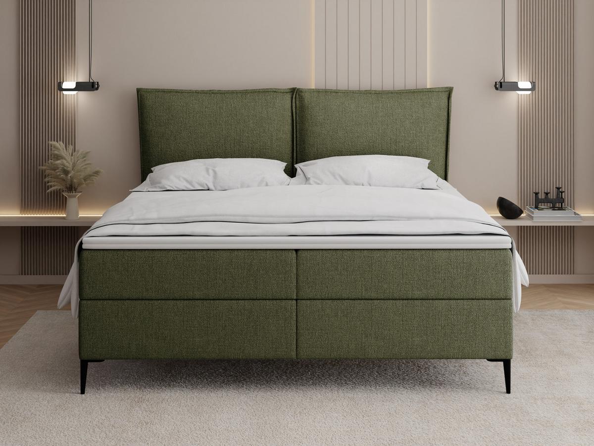 BOXBETT Calio Rise mit Bettkasten, Grün Chenille 140x200 cm – inkl. H4 Taschenfederkern Matratze & Foam Topper - Creme/Schwarz, Holz/Holzwerkstoff (140/200cm) - WFL GROUP