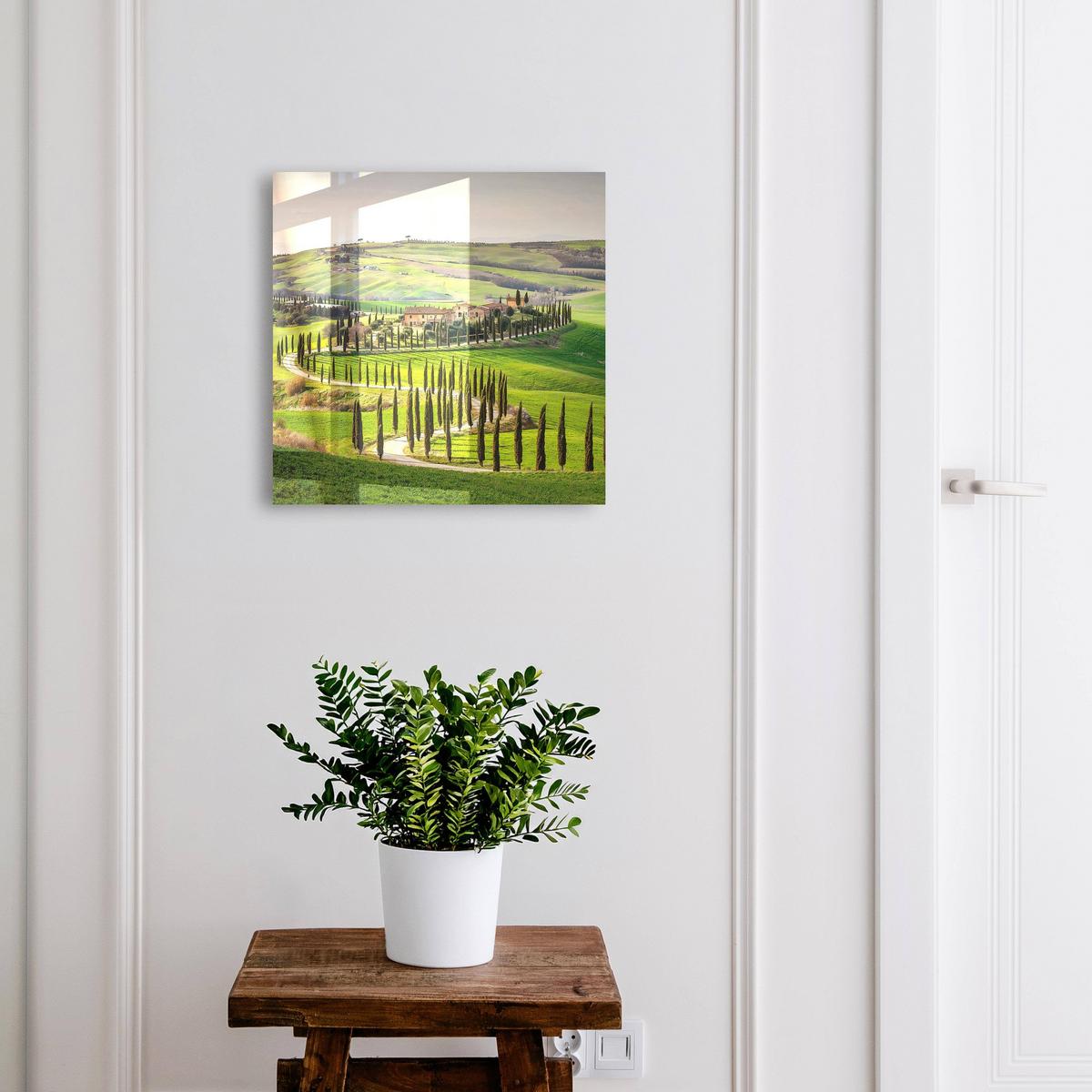 SCHLÜSSELBOX Schwarz 30x30 cm- Türöffnung nach rechts - Toskana-Landschaft - Grün, Metall (30/30/5cm) - TULUP