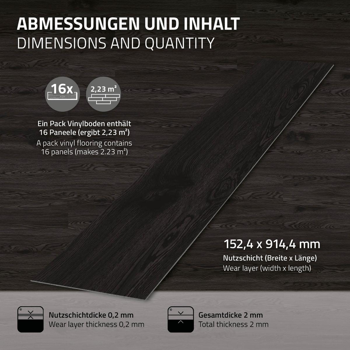 VINYLBODEN selbstklebend 11,15m²/80 Dielen Eiche dunkelgrau - Dunkelgrau, Kunststoff (91.5/15.3/0.2cm) - ML-DESIGN