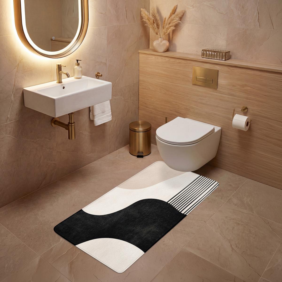 WC-VORLEGER Abstrakt - Japandi - Beige - Modern Toilettenvorleger 60x120 cm - Beige, Textil (60/1cm) - OnlyWow