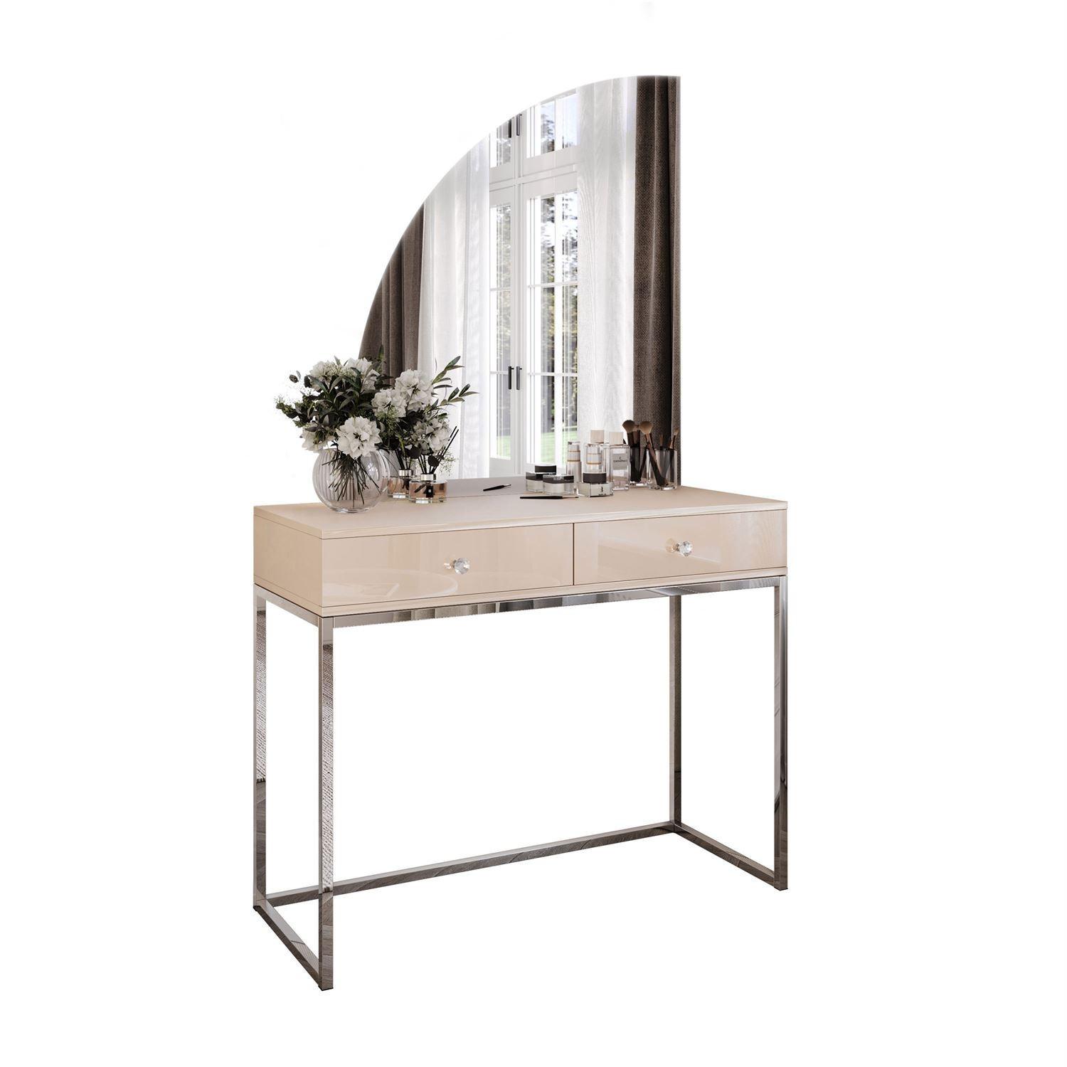 SCHMINKTISCH QUINNIE KASCHMIR mit LED-Spiegel Chrom links Griff Kristall - Kaschmir/Silberfarben, Holzwerkstoff (100/175/42cm) - Lookway