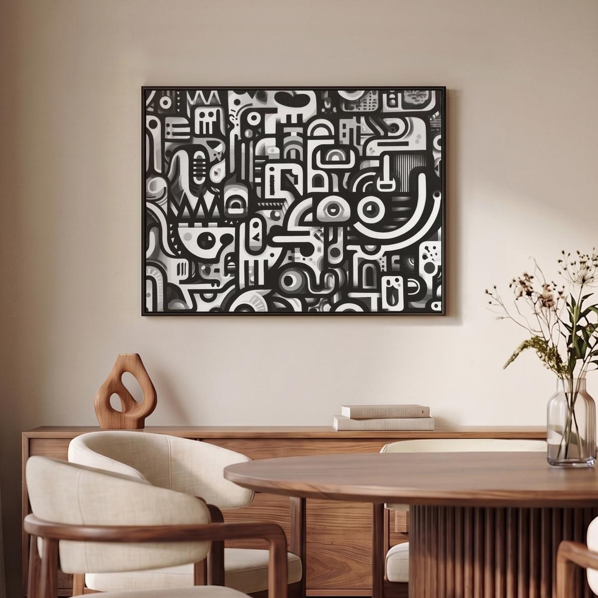 LEINWAND Bilder mit Rahmen - Symbole - Abstrakt - Grafik - Schwarz - 70x50 - Schwarz, Textil (70/50cm) - MuchoWow