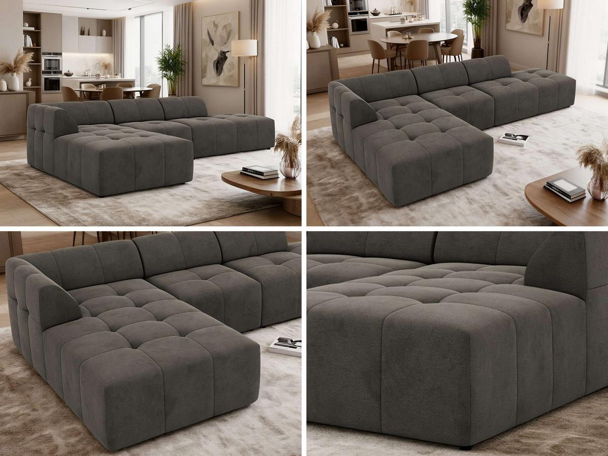 ECKSOFA GRIDA 3M L Dunkelgrau Velvet - Links - Dunkelgrau/Schwarz, Kunststoff/Textil (335/176cm) - MKS