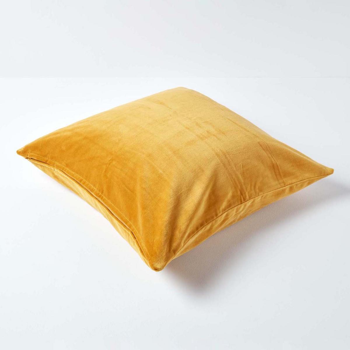 KISSENHÜLLEN 2er-Set Baumwollsamt senfgelb 40/40 cm - Dunkelgelb, Textil (40/40cm) - Homescapes