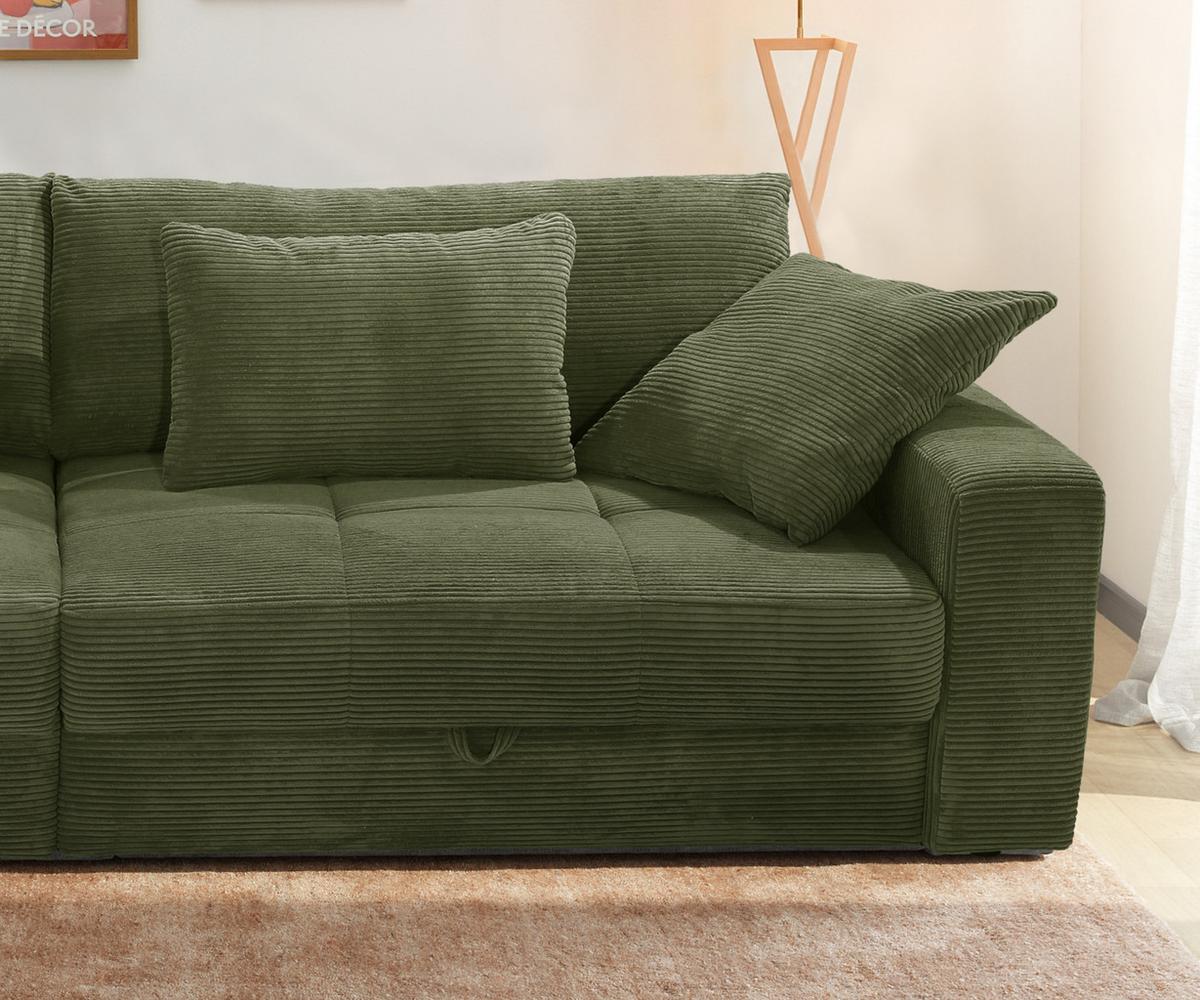 BIG-SOFA mit 2 Bettkästen, viel Stauraum, B274/T113/H84 cm, Liegefläche 103x241 cm, Cord Grün / 15262 - Schwarz/Grün, Kunststoff/Textil (284/84/113cm) - luma-home