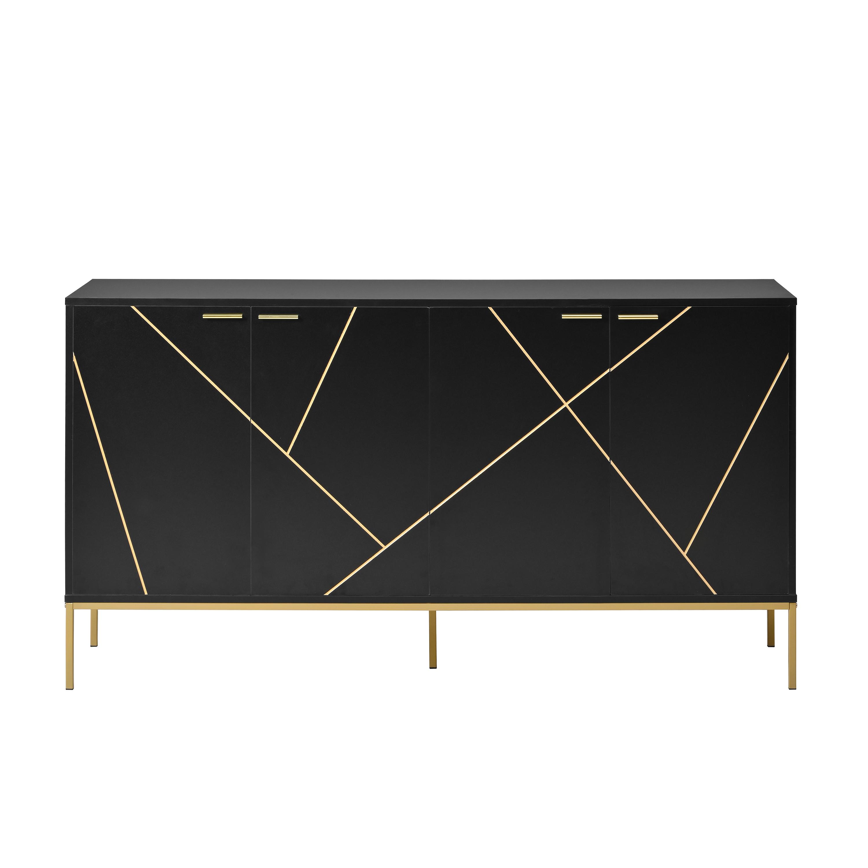 SIDEBOARD Schwarz mit Goldenen Akzenten, 150/40/80cm - Buchefarben, Holzwerkstoff (150/80/40cm) - Urban Meuble