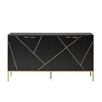 SIDEBOARD Schwarz mit Goldenen Akzenten, 150/40/80cm - Buchefarben, Holzwerkstoff (150/80/40cm) - Urban Meuble