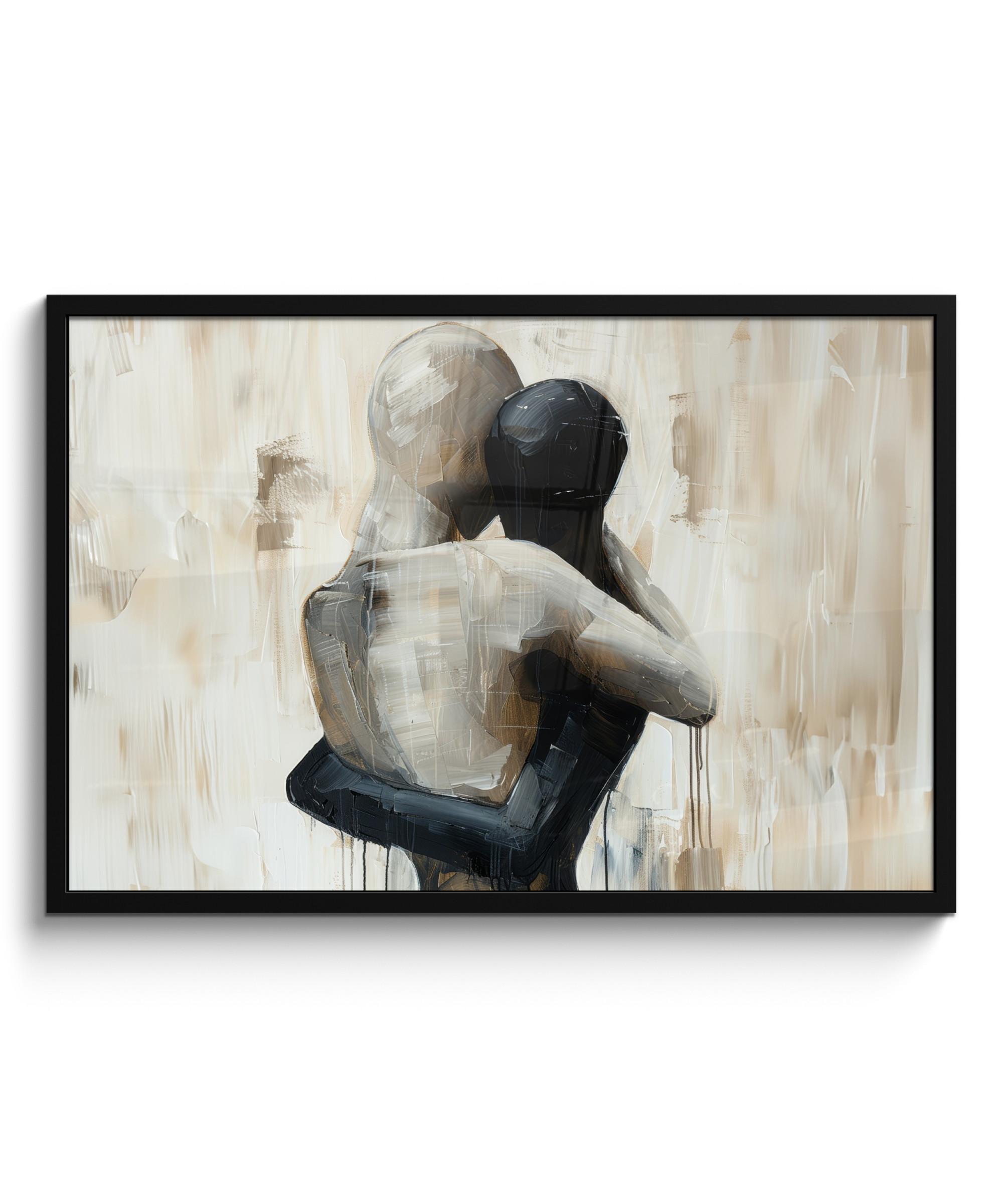 POSTER MIT RAHMEN Abstrakt - Liebe - Schwarz und weiß - Modern 90x60 cm - Schwarz, Papier (90/60cm) - MuchoWow