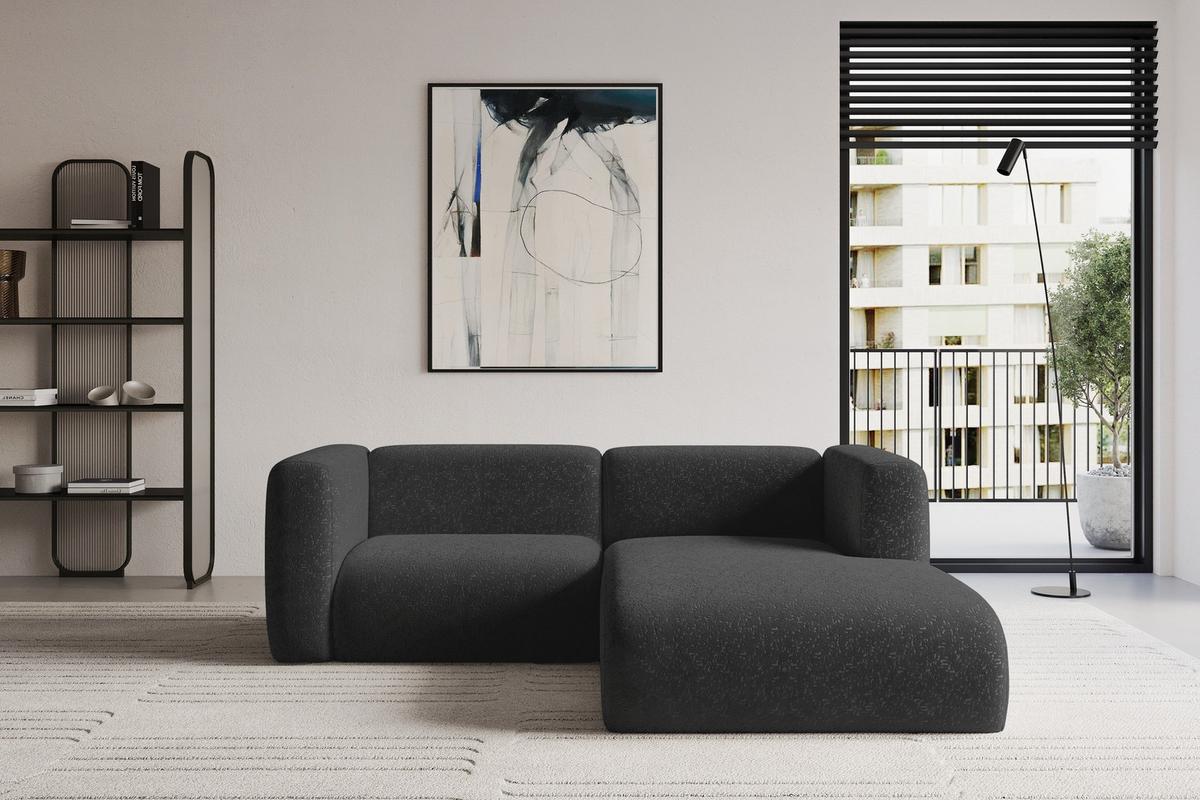 ECKSOFA Ottomane Rechts MIRA-L1 227x179x89 Schwarz Velours - Schwarz, Holzwerkstoff/Kunststoff (227/179cm) - ALTDECOR