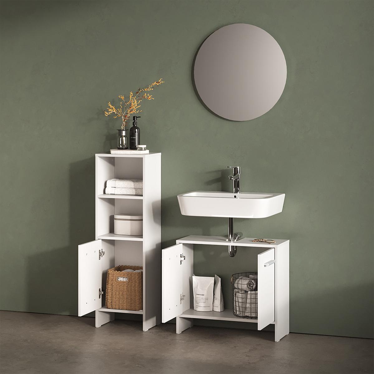 BADEZIMMERMÖBEL-SET Amalfi Weiß 2 Teile - Weiß, Holzwerkstoff (63.8/57/26.3cm) - Livinity®