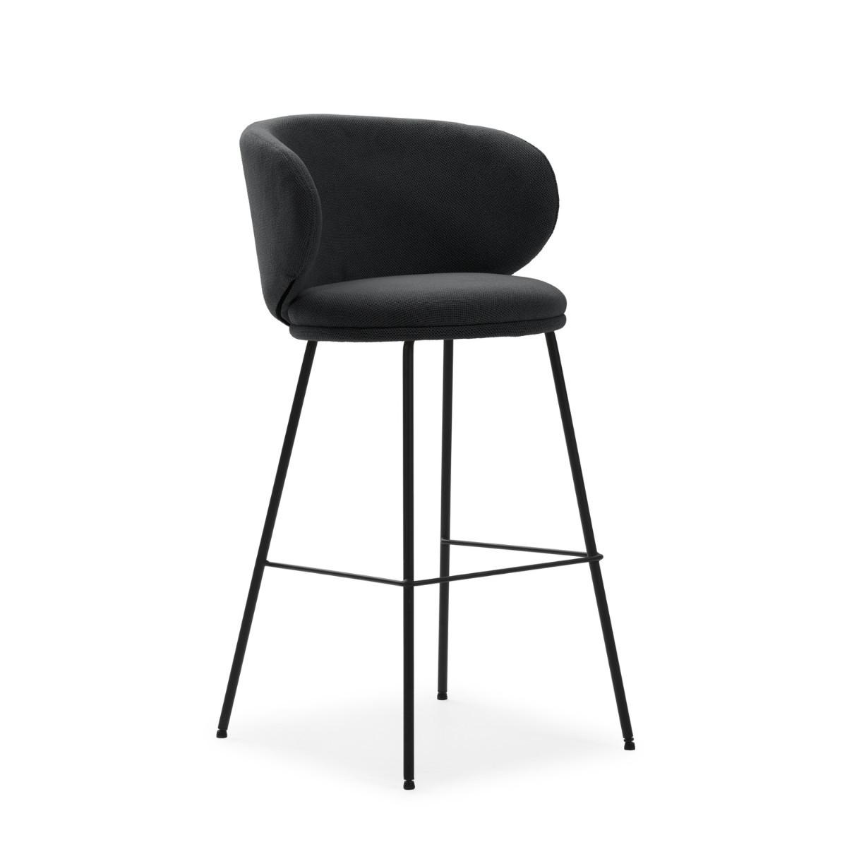 BARHOCKER (Set aus 2) aus Stoff mit schwarzen Metallbeinen - rush 56/53/65 cm - Dunkelgrau, Textil (53/65/56cm) - Calicosy