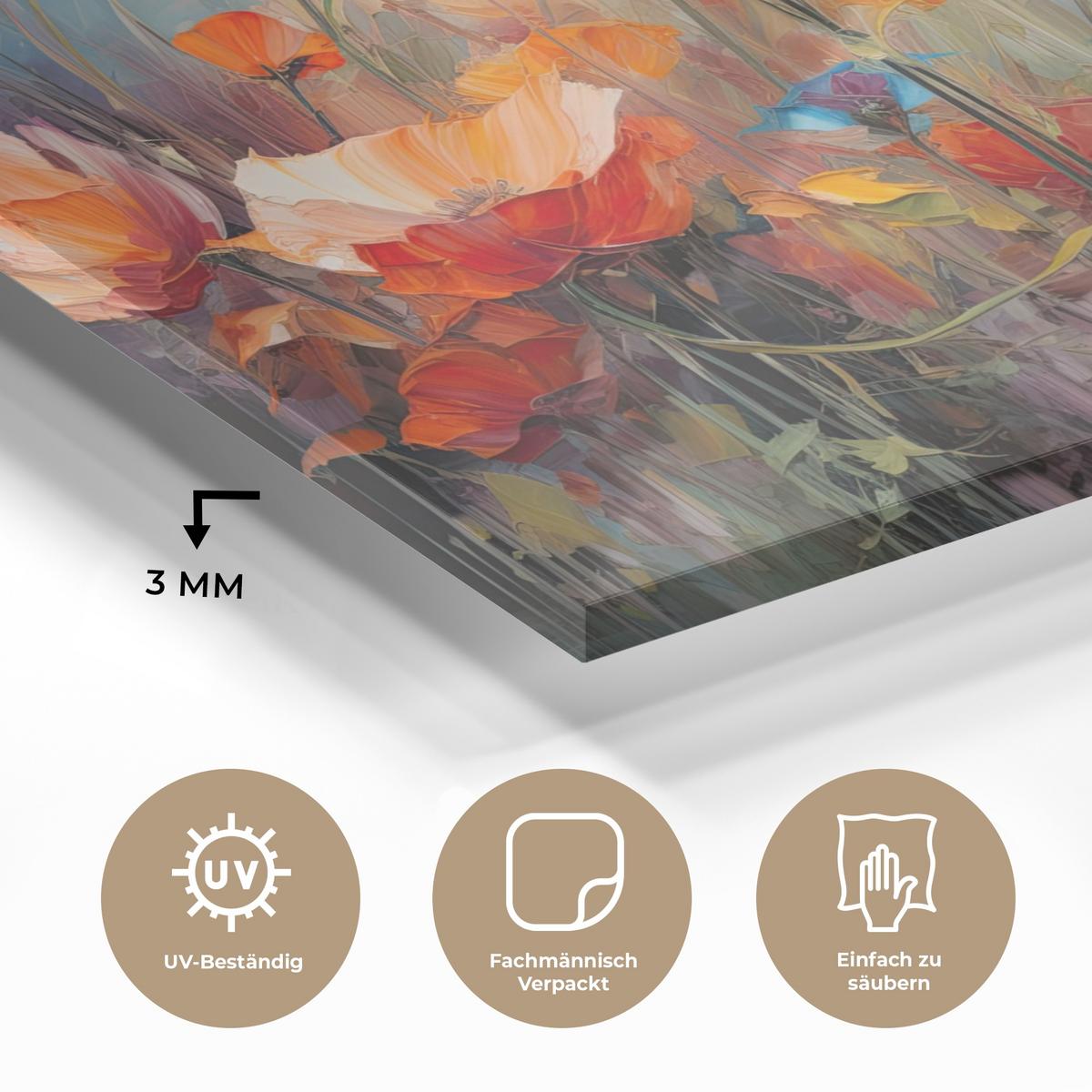 ACRYLGLASBILD Blumen - Aquarell - Kunst - Botanisch - Natur Wanddeko 60x40 cm - Orange, Glas (60/40cm) - MuchoWow