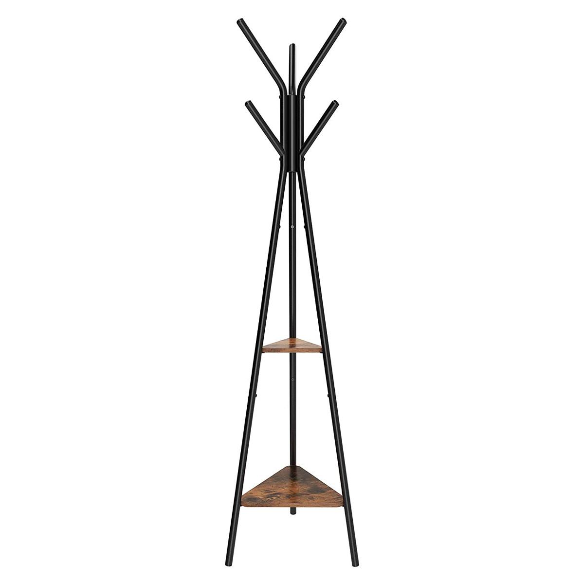 GARDEROBENSTÄNDER mit 2 Regalen - H179 cm - Schwarz, Holzwerkstoff (49.5/179/7.3cm) - Calicosy