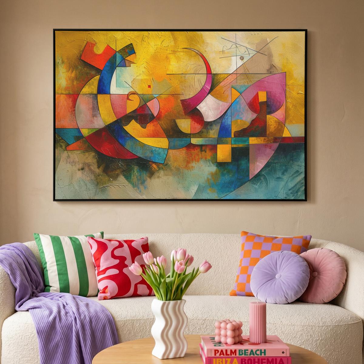 LEINWAND Bilder mit Rahmen - Kunst - Abstrakt - Modern - 120x80 - Gelb, Textil (120/80cm) - MuchoWow