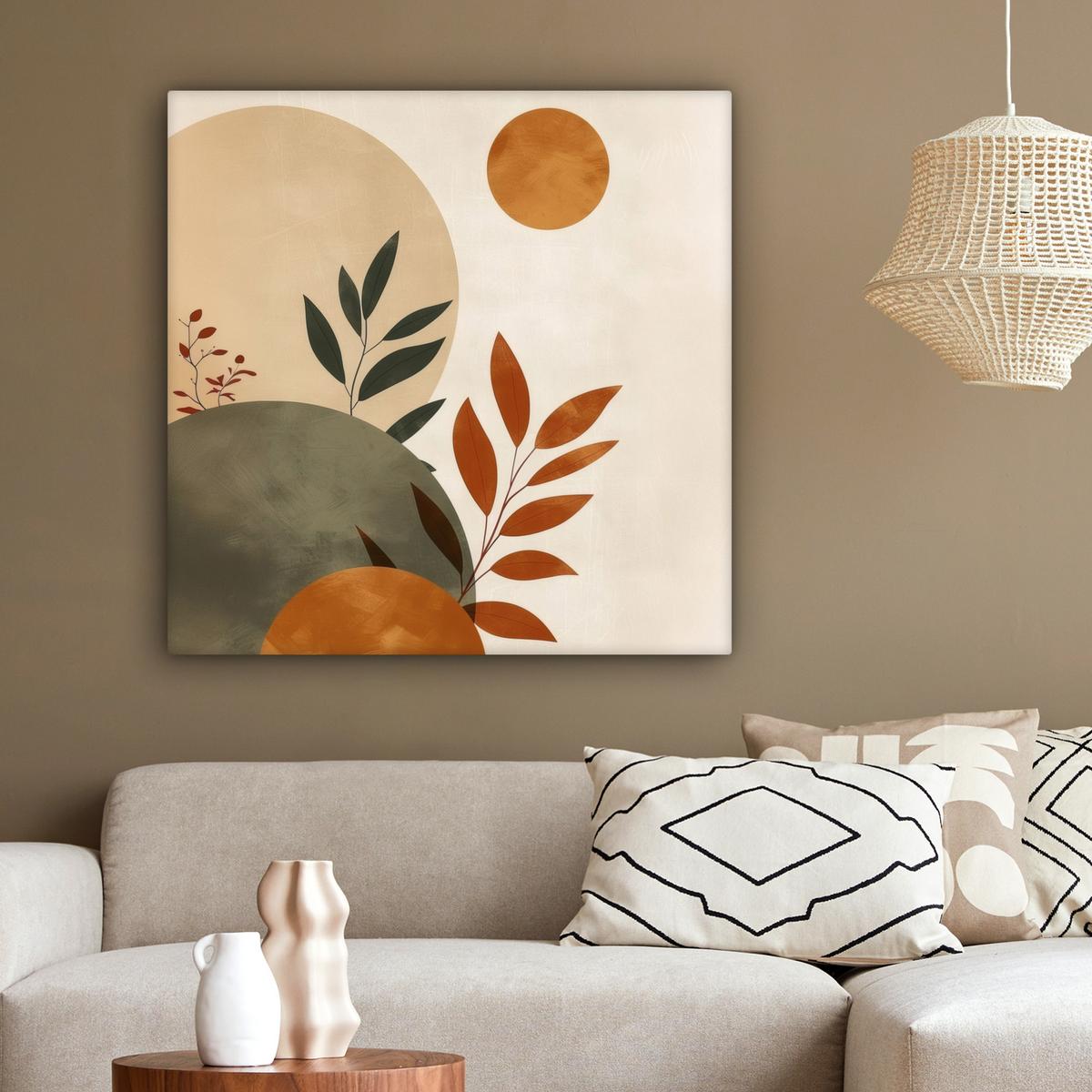 LEINWANDBILD Formen - Rund - Blätter - Beige Deko Groß 90x90 cm - Rostfarben, Textil (90/90cm) - MuchoWow