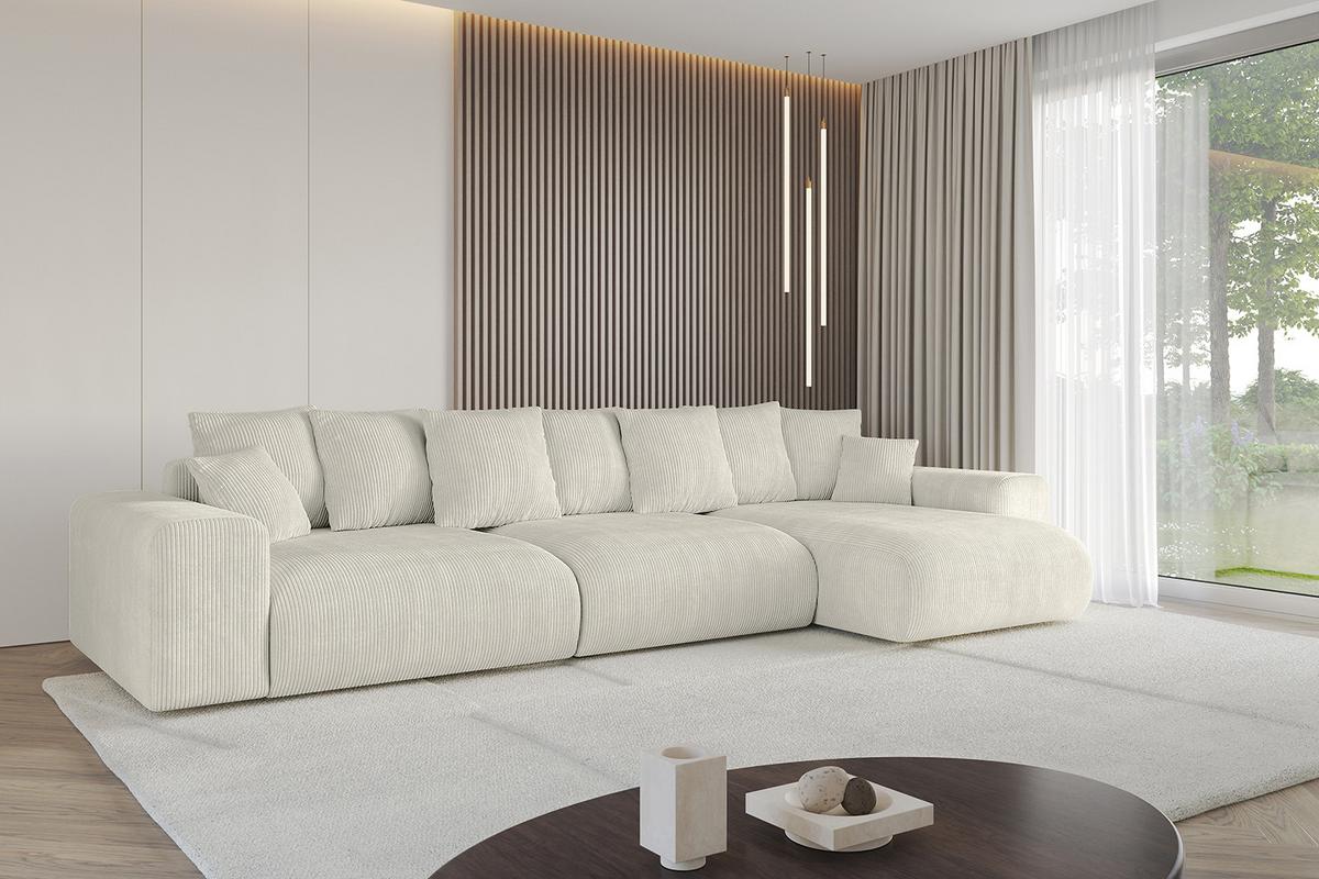 ECKSOFA Ottomane rechts ESKAR-L2 364x176x72 Creme Cord - Ecru/Creme, Holzwerkstoff/Kunststoff (176/364cm) - ALTDECOR