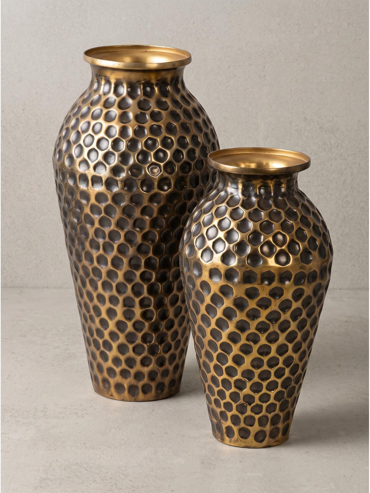 VASEN 2er-Set MANTOVA, Aluminium, handgefertigt, Gold, Ø 26 x 51 cm - Goldfarben, Metall (51cm) - KADIMA DESIGN