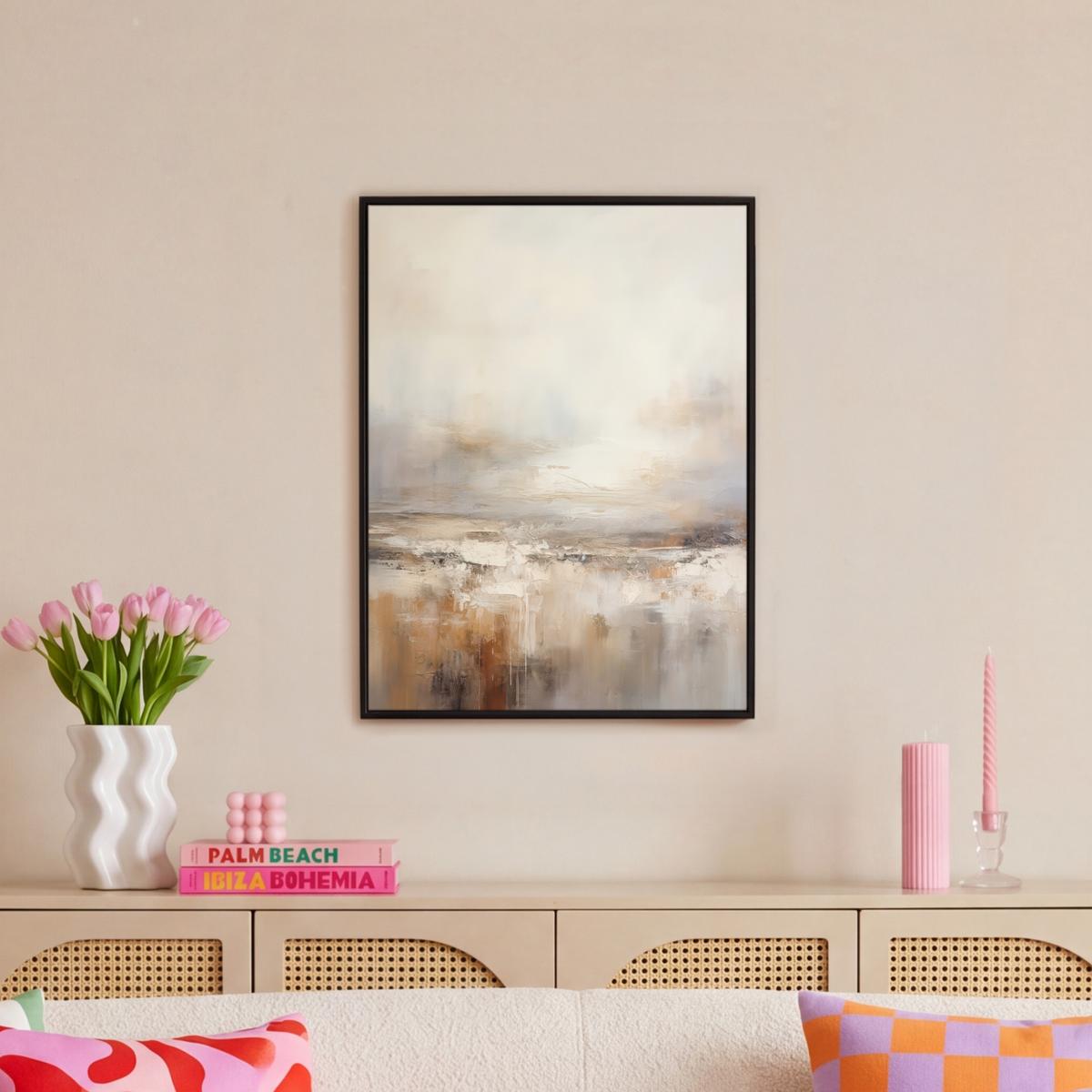 LEINWAND Bilder mit Rahmen - Kunst - Industriell - Grau - Braun - Abstrakt - 60x80 - Sandfarben, Textil (60/80cm) - MuchoWow