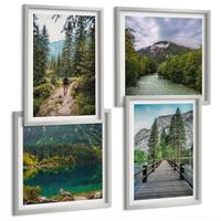 BILDER SET 4er Set - 50x50 cm & 40x60 cm Silberner Rahmen - Berge, Seen, Wälder, Wege - Silberfarben, Kunststoff (50/50cm) - TULUP