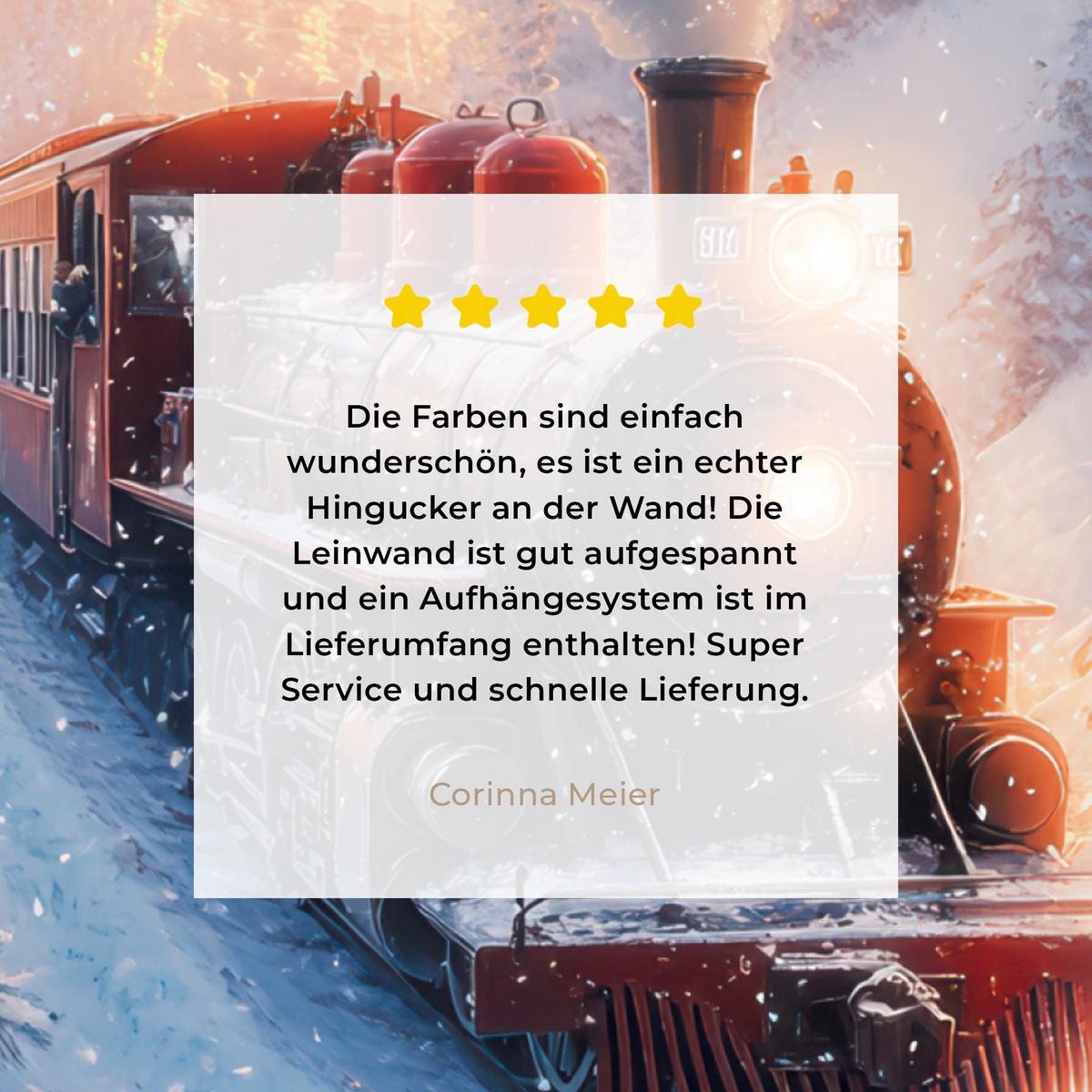 LEINWANDBILD Weihnachtszug - Schnee - Winter - Weihnachten Deko Groß 90x90 cm - Dunkelrot, Textil (90/90cm) - MuchoWow