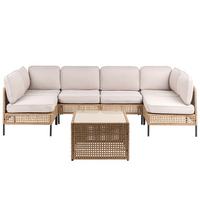 GARTENSOFA in U-Form 6-Sitzer modular Polyrattan Hellbeige Omegana - Beige/Schwarz, Kunststoff (276/80/138cm) - Beliani