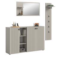 GARDEROBEN-SET 3-teilig Kaschmir 196 cm, Garderobenkombination mit Rillen-Optik - Kaschmir/Schwarz, Glas/Holzwerkstoff (196/192/37cm) - Inn.Furn