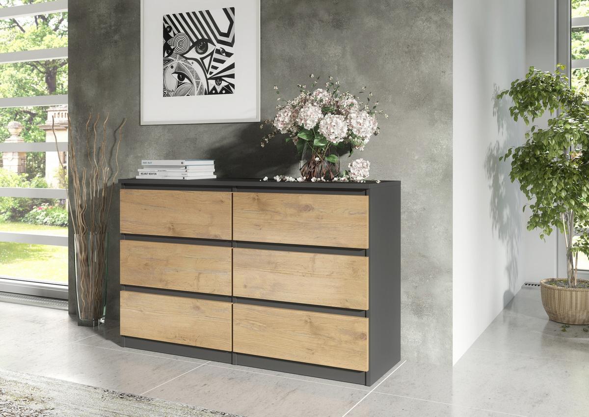 KOMMODE Anthrazit, Lancelot 139/79/39 - Anthrazit/Eiche San Remo, Holzwerkstoff (139/79/39cm) - RAUMHIRSCH FURNITURE