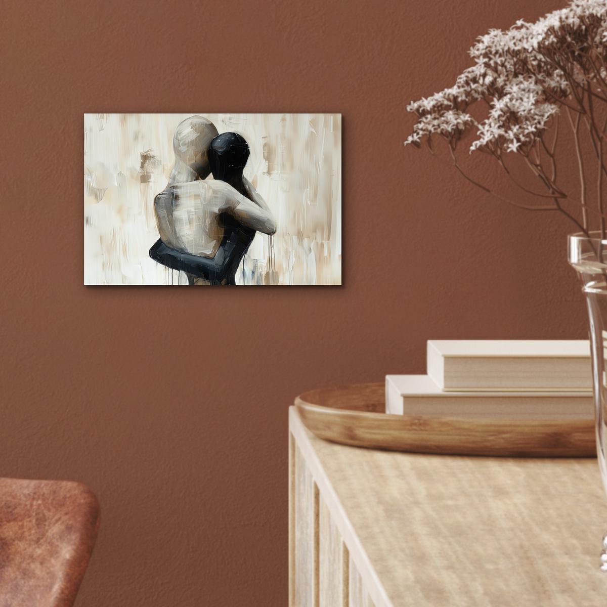 METALLBILD Abstrakt - Liebe - Schwarz und weiß - Modern 30x20 cm - Schwarz, Metall (30/20cm) - MuchoWow