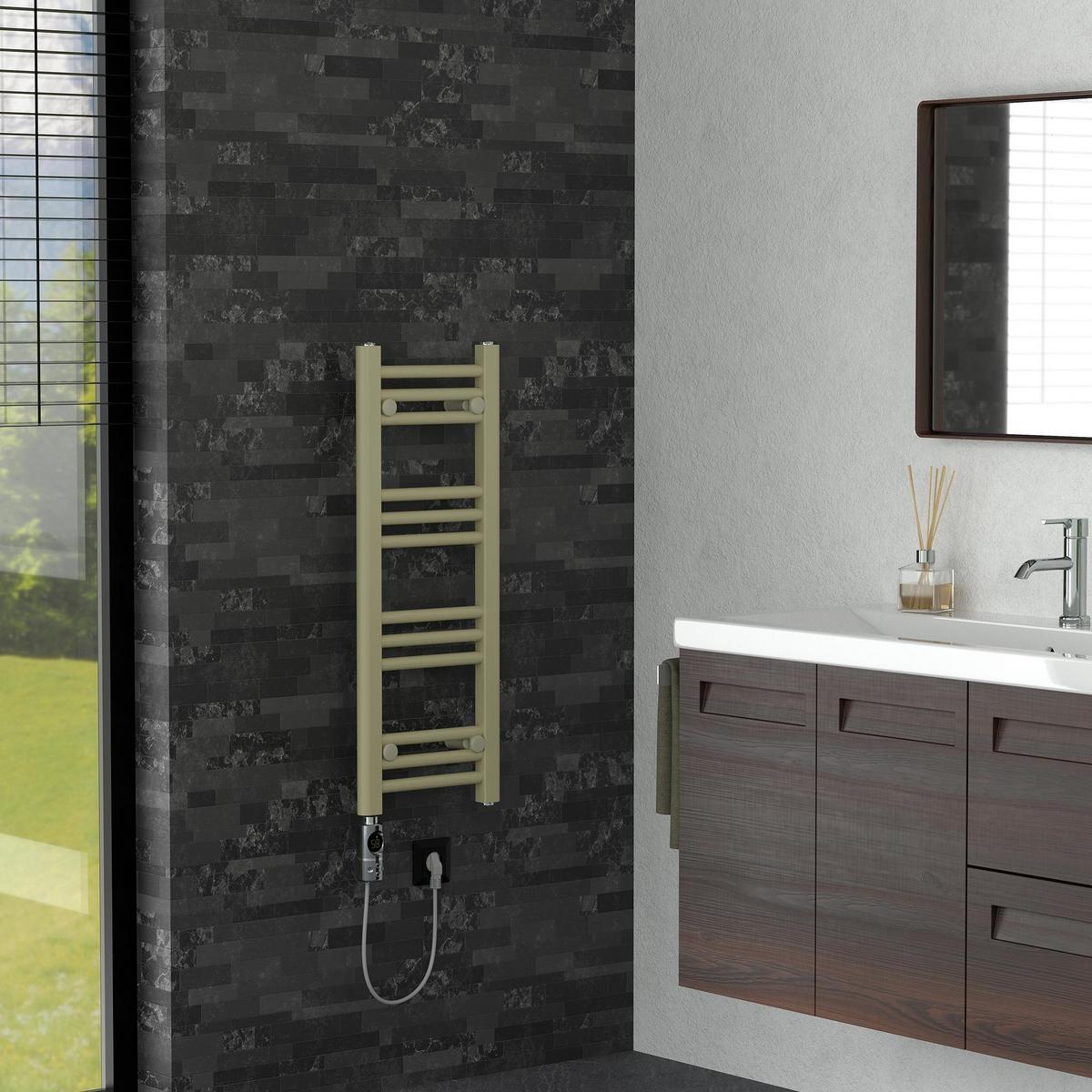 HANDTUCHHEIZKÖRPER elektrisch 300 x 800 mm Beige Badheizkörper gerade mit Seitenanschluss mit Heizstab 300W - Beige, Metall (30/80/3cm) - LuxeBath