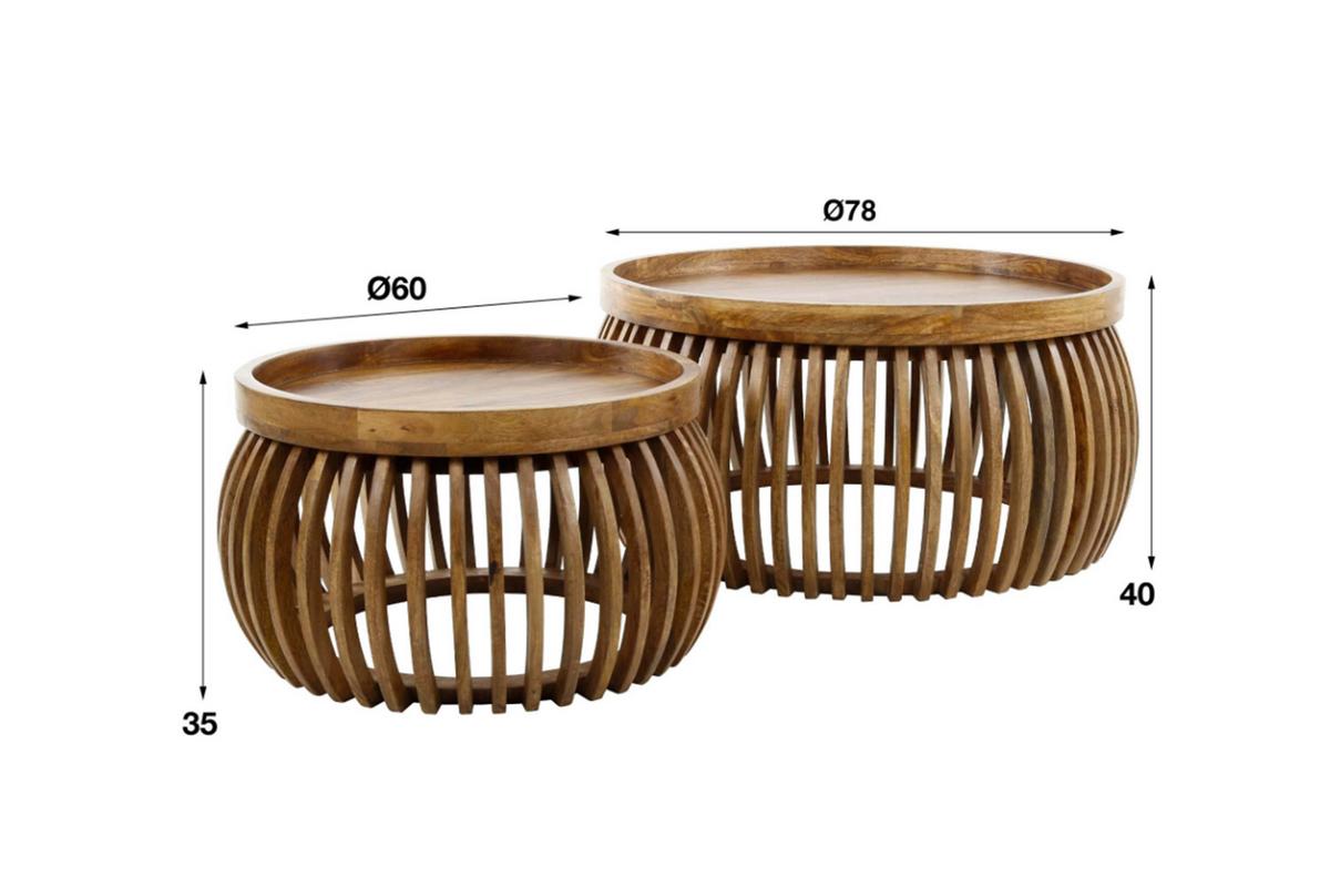 COUCHTISCH LANI 2ER SET Braun Mango - Braun, Mangoholz/Holz (78/78/40cm) - KAWOLA