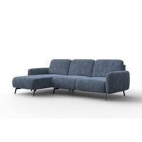 ECKSOFA FEBE 4-Sitzer LINKS, marineblauer Chenille-Stoff - Blau/Schwarz, Holz/Textil (264/157cm) - Wozimo