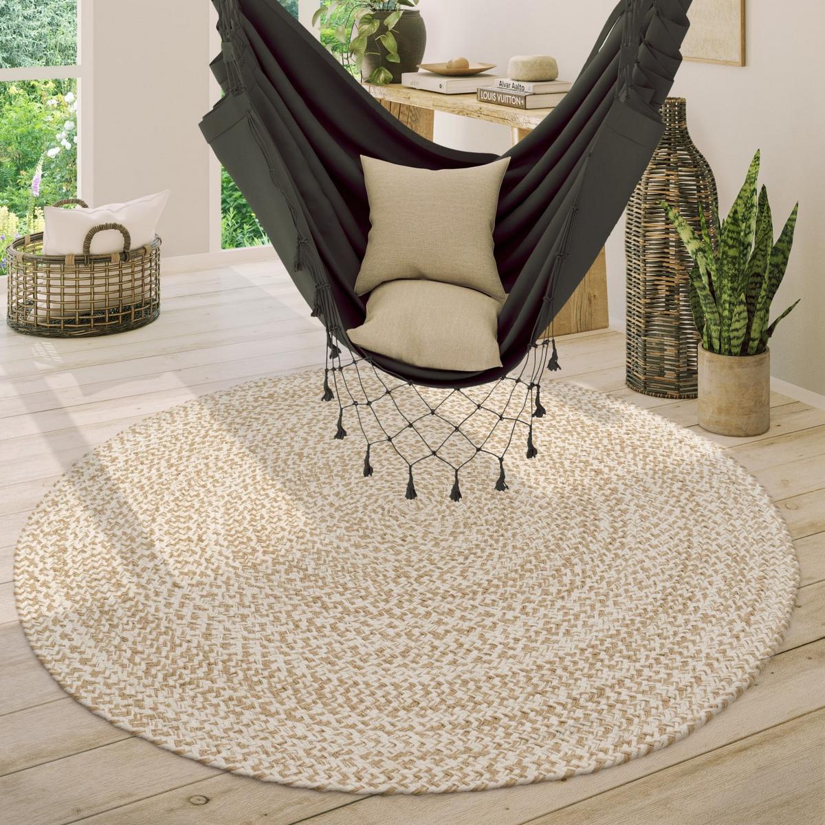 NATURTEPPICH handgewebt wendbar, im Boho-Stil, Beige, Ø 120 cm - Beige, Textil (120/120cm) - KADIMA DESIGN