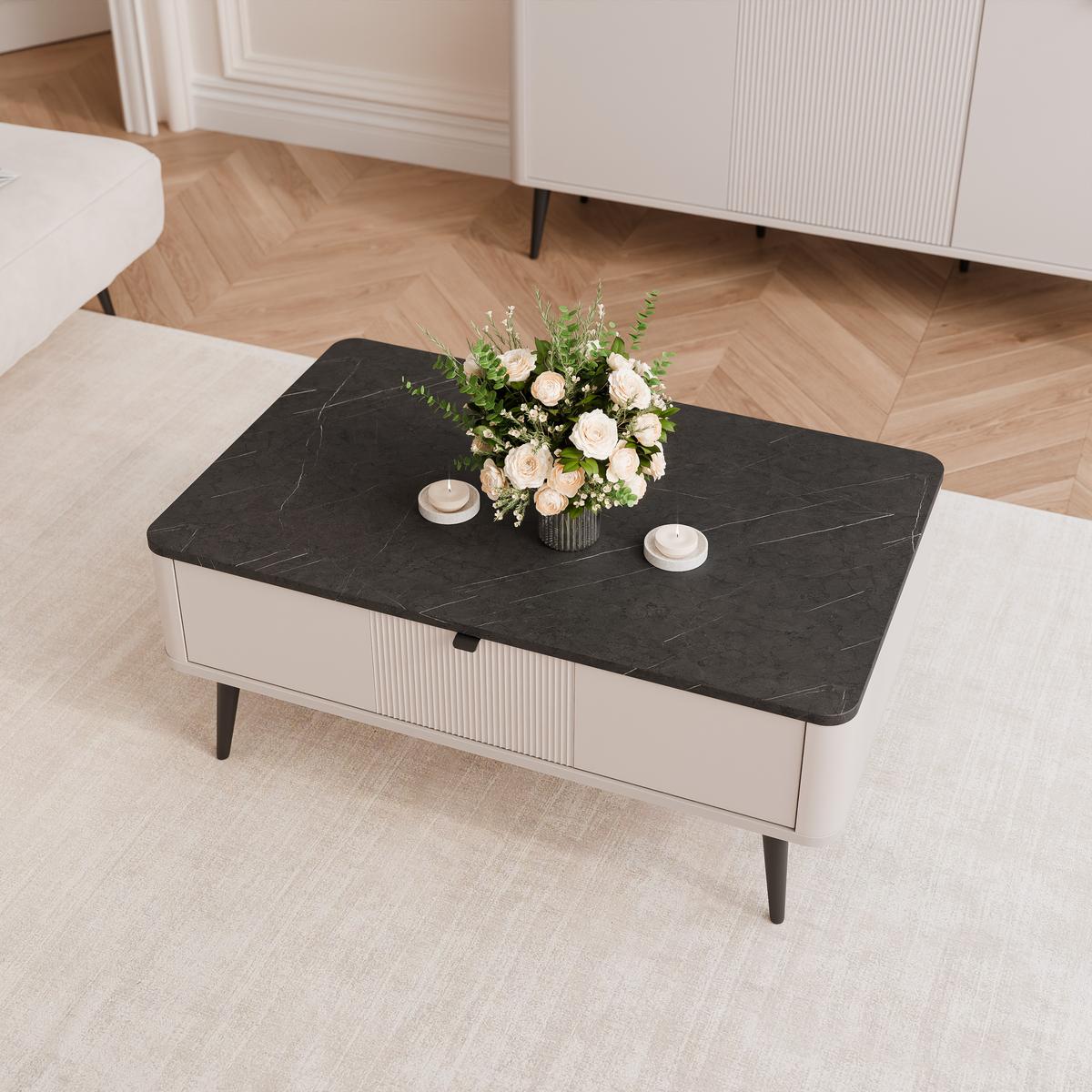 COUCHTISCH NAVANI auf schwarzen Beinen – Kaschmir / Stein - Kaschmir, Holzwerkstoff (60/100/42cm) - Idohome