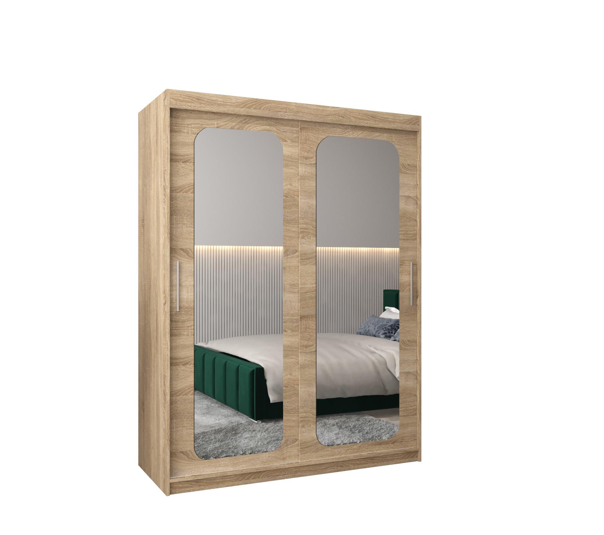 SCHWEBETÜRENSCHRANK 200/150/62 2-türig - Silberfarben/Sonoma Eiche, Holz/Kunststoff (150/200/62cm) - MÖBEL KRYSPOL