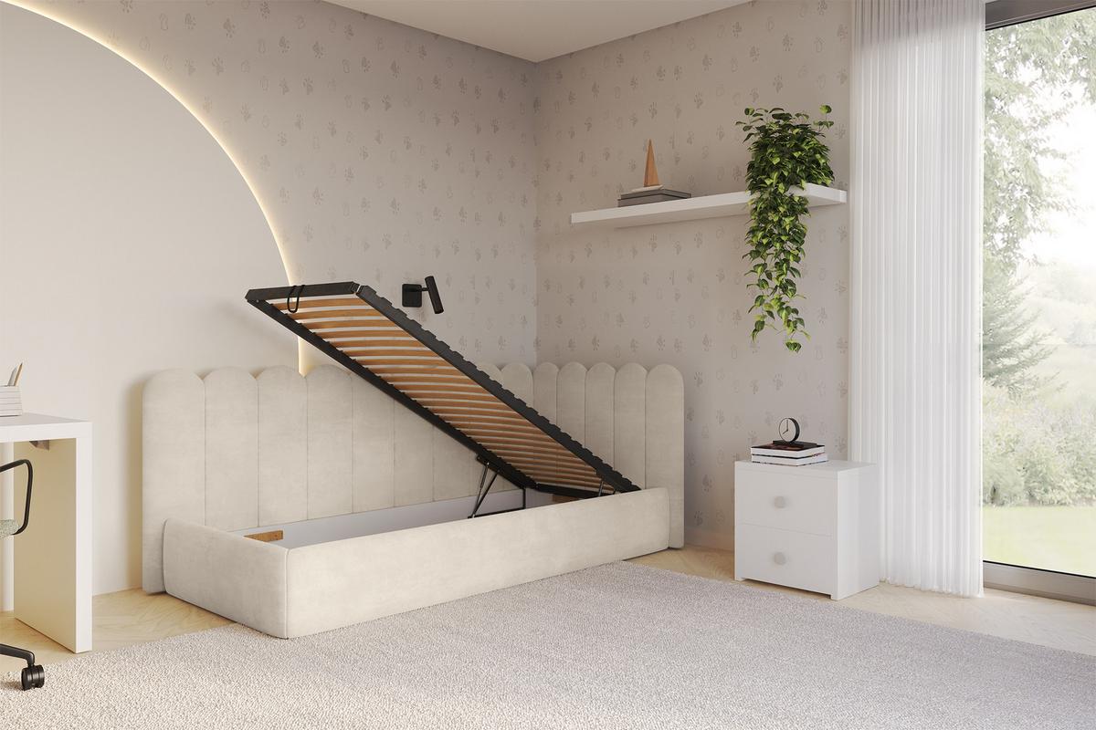 EINZELLBETT Jugendbett mit Bettkasten und Matratze H3/H4, Links - ARTY 100x200 Beige - Beige, Holzwerkstoff/Textil (100/200cm) - ALTDECOR