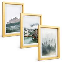 BILDER SET 3er Set - 20x30 cm Goldrahmen - Berge, See, Hütte, Nebel - Goldfarben, Kunststoff (20/30cm) - TULUP