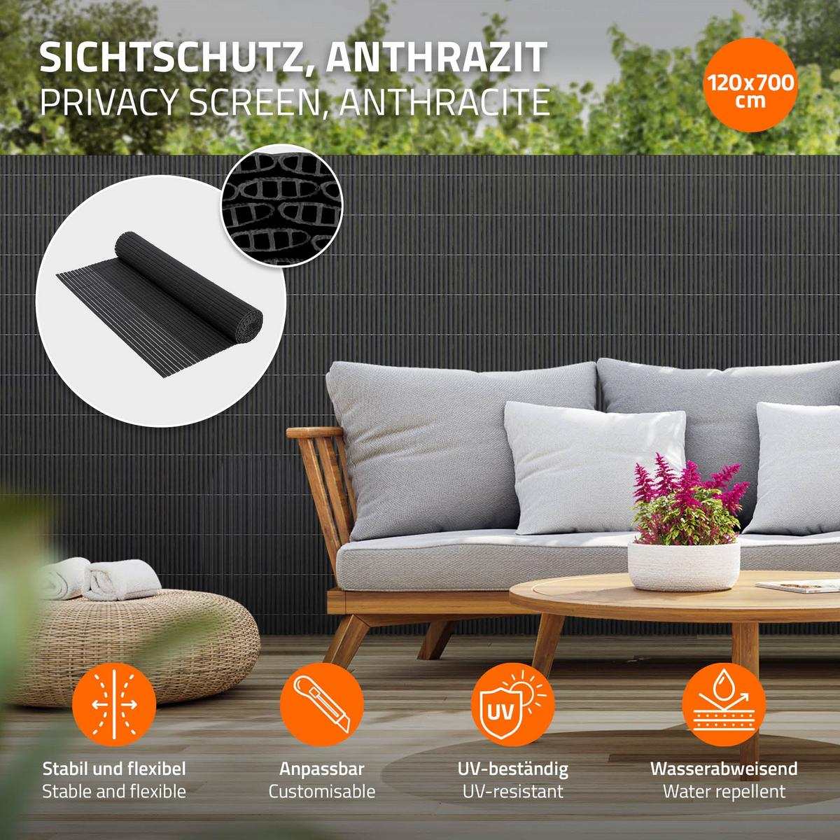 PVC SICHTSCHUTZMATTE 120 x 700 cm Anthrazit - Anthrazit, Kunststoff (700/120cm)