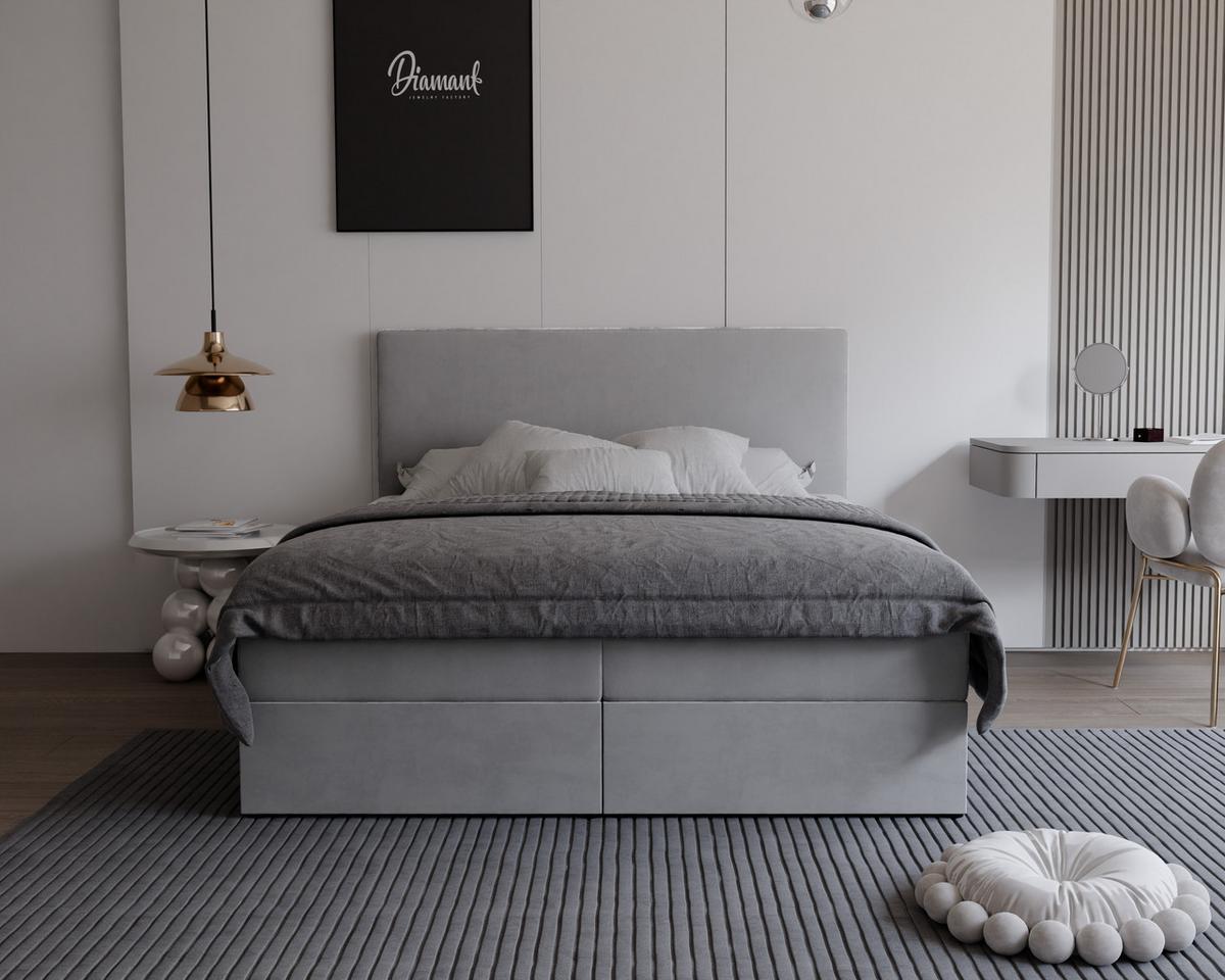 BOXBETT GIULIA 200/200 cm mit Matratze und Topper, Hellgrau - Hellgrau, Textil (200/200cm) - Idohome
