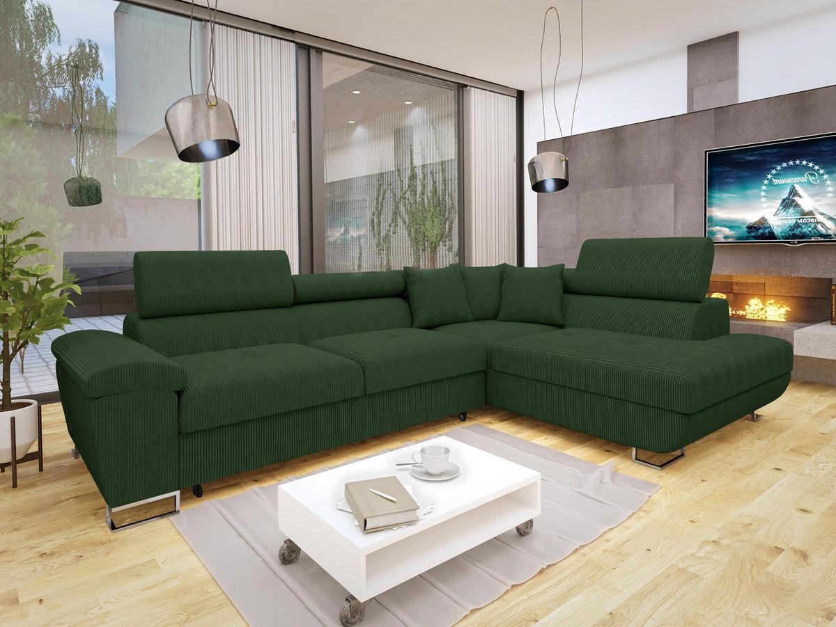 ECKSOFA Cotere Cord, Seite: Rechts - Grün, Holz/Textil (270/202cm) - MIRJAN24