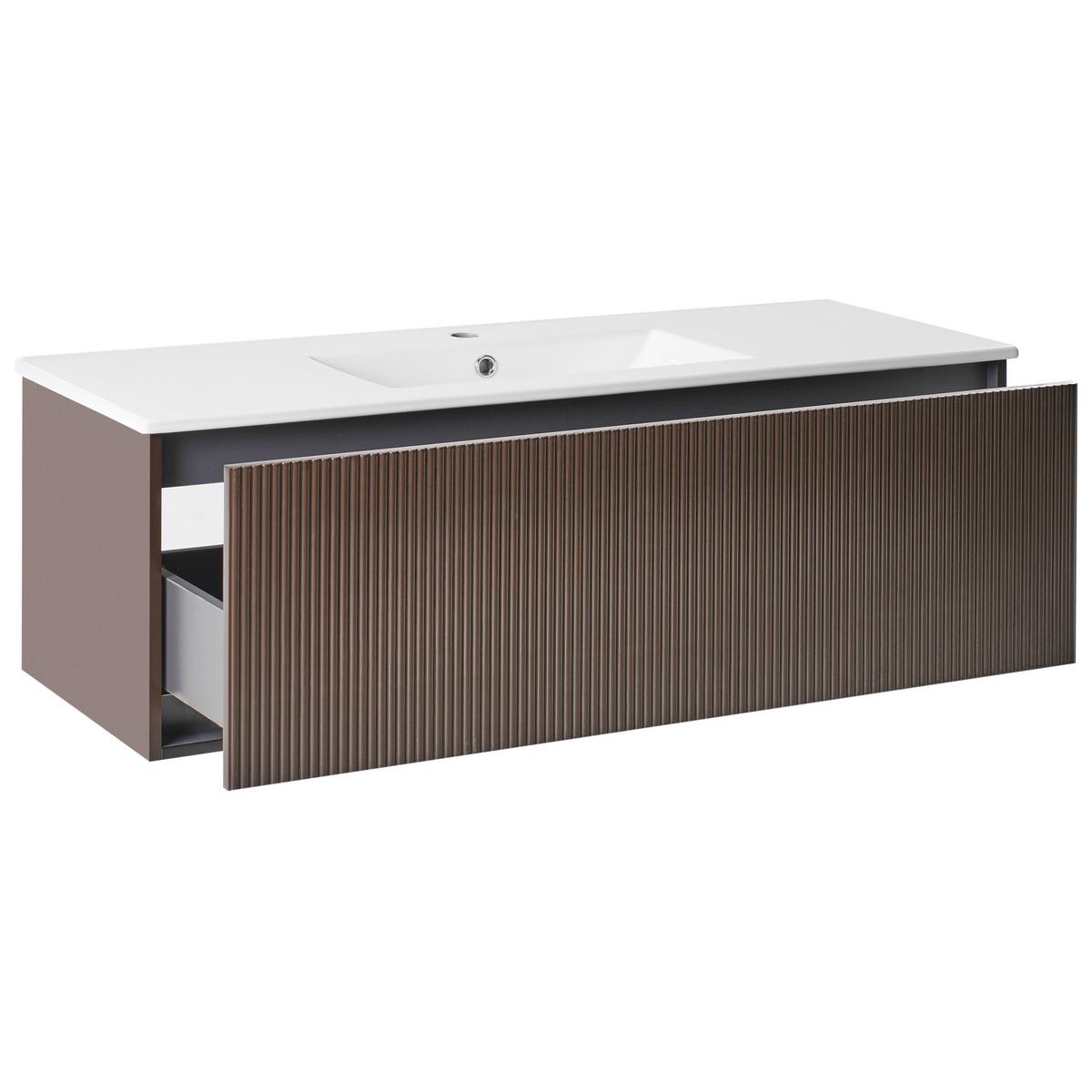 WASCHBECKENUNTERSCHRANK wandmontiertk mit Waschbecken Braun Madidi - Braun, Holzwerkstoff (120/38/45cm) - Beliani