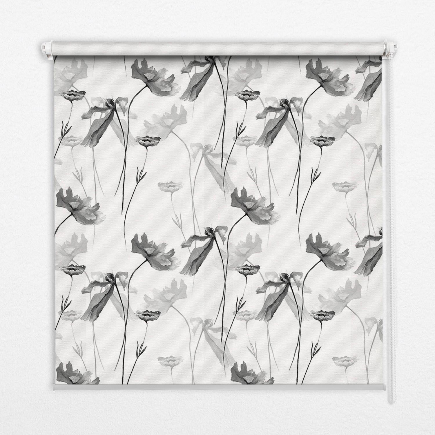 INNENROLLO - Fensterrollo - Rollo - 120x140 cm - Gezeichnete Blumen - Grau, Kunststoff (120/140/0.5cm) - TULUP