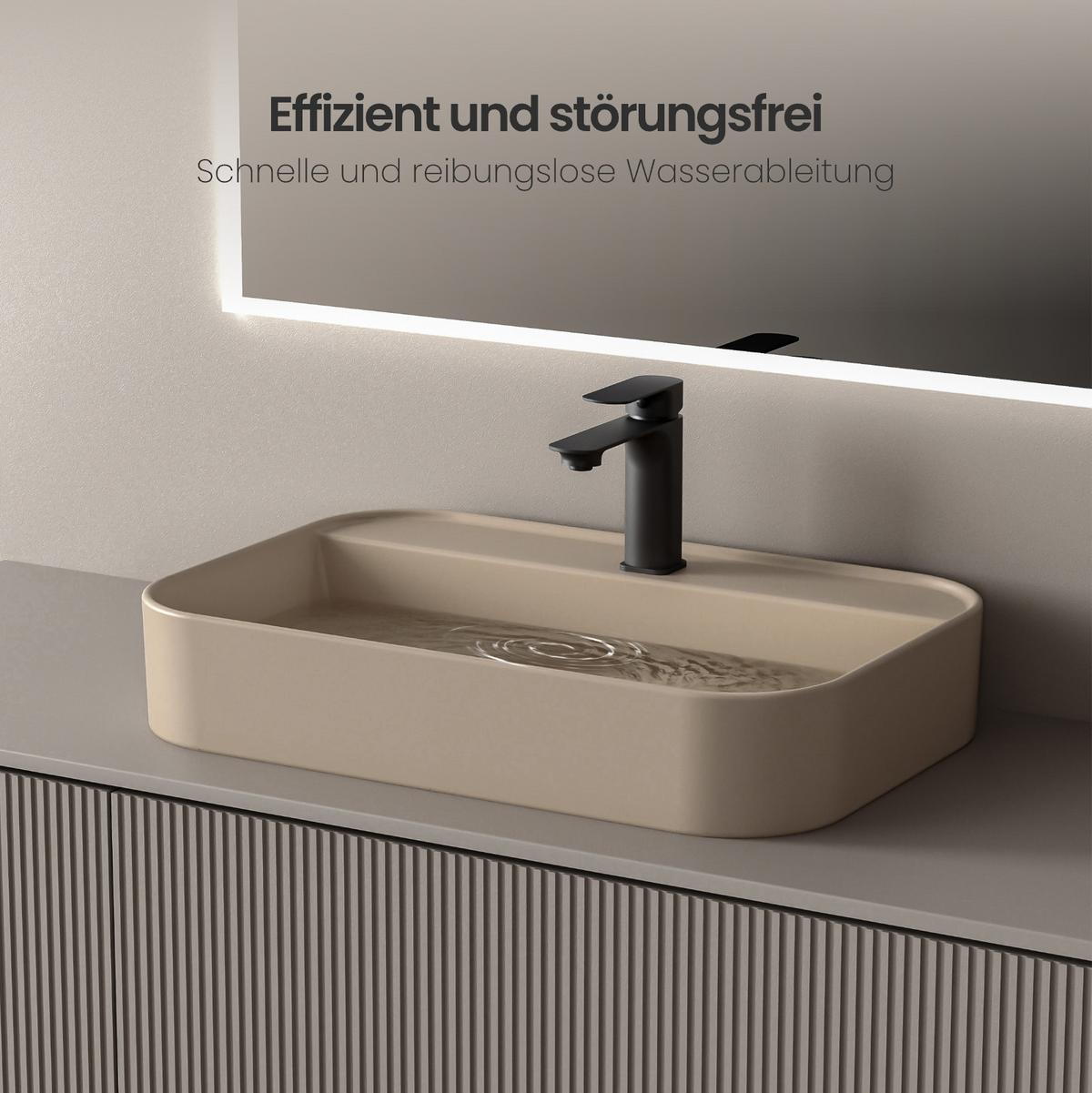 WASCHBECKEN Rechteck Abgerundete Ecken R Mattbeige 40 / 50 / 11 cm - Beige, Keramik (50.2/11/40.1cm) - EMKE